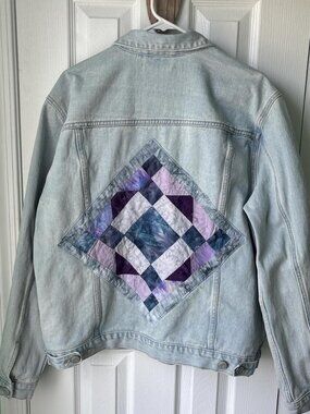 Pacsun Denim Trucker Jacket Womens L Light Wash Patchwork Quilted Cottagecore